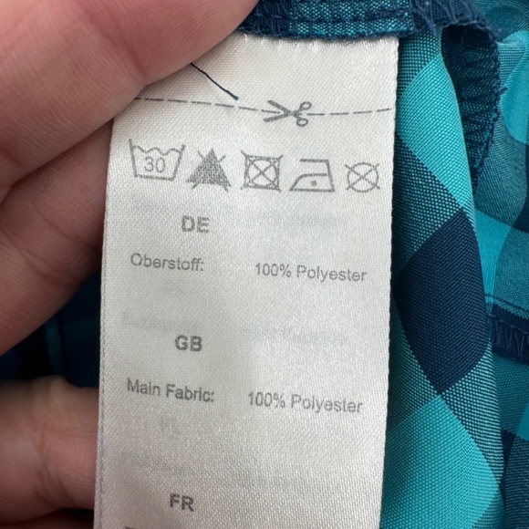 Mammut Top Women Medium Blue Plaid Check Button Up Short Sleeves Lightweight - Picture 7 of 10